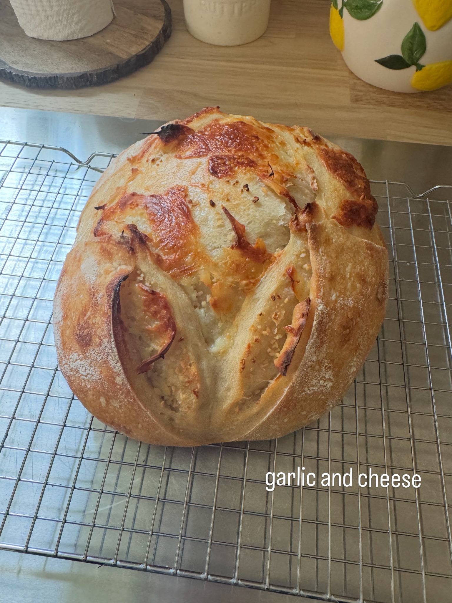 Homemade garlic and cheese sourdough loaf