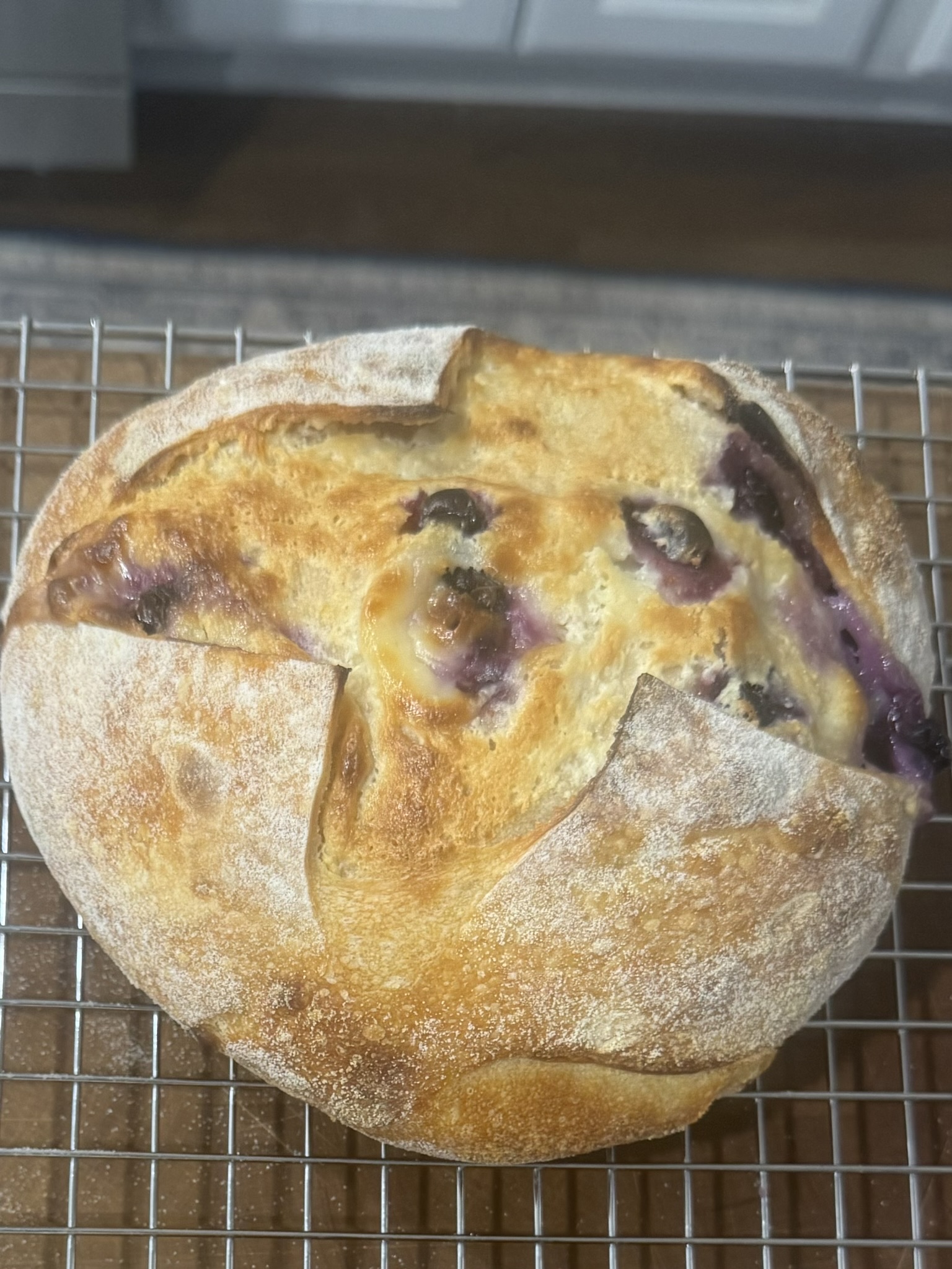 Homemade lemon blueberry cheesecake sourdough loaf